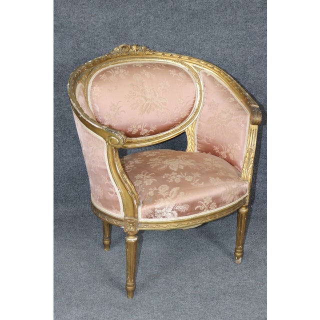 Fantastic Pair of Giltwood Corbeille Form French Louis XVI Salon Bergere Chairs For Sale - Image 9 of 12