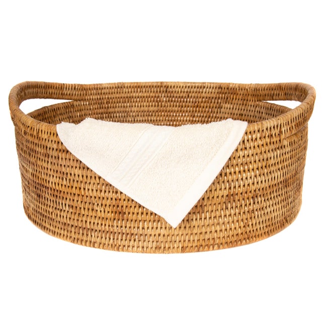 2020s Artifacts Rattan Oval Basket With Cutout Handles in Honey Brown For Sale - Image 5 of 6