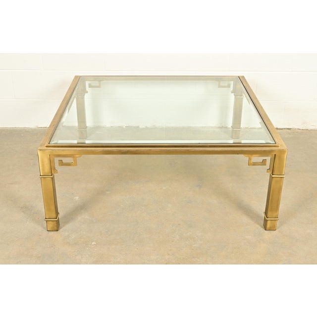 Mid-Century Modern Mastercraft Hollywood Regency Greek Key Brass and Glass Cocktail Table, 1970s For Sale - Image 3 of 10