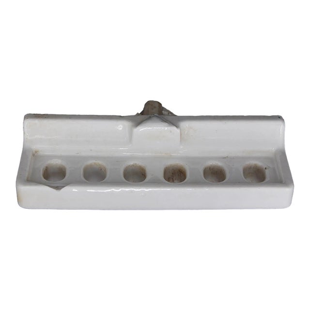 Vintage Ceramic White Wall Mount 6 Toothbrush Holder For Sale
