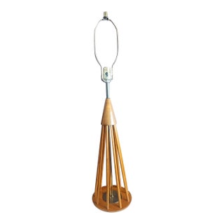 Mid Century Modern Scandi Large Teak Wood Table Lamp Atomic For Sale