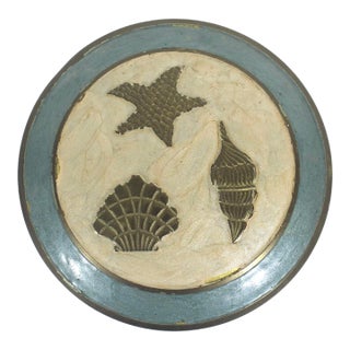 1970s Vintage Painted Enamel Brass Box With Shells For Sale