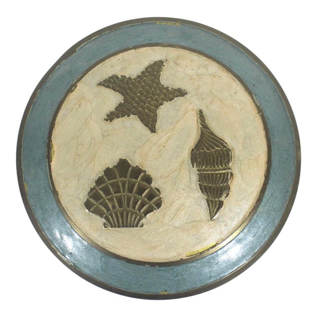 1970s Vintage Painted Enamel Brass Box With Shells For Sale