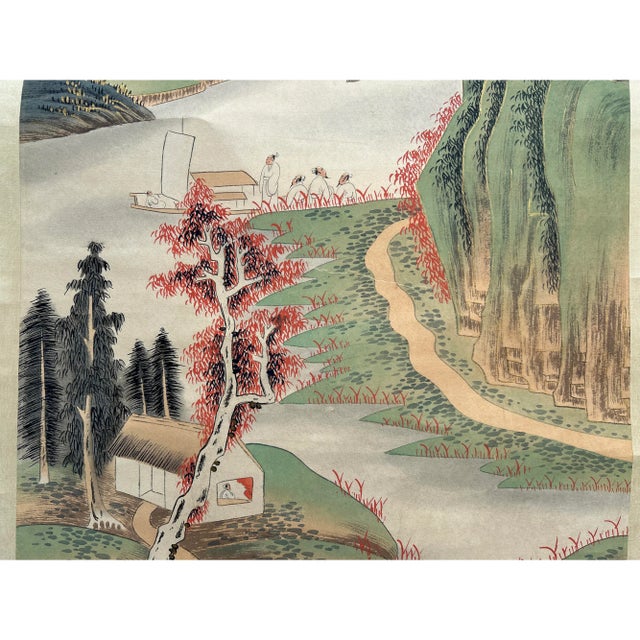 Vintage Chinese Color Ink Brush Scenery Scroll Painting Wall Art For Sale In San Francisco - Image 6 of 6