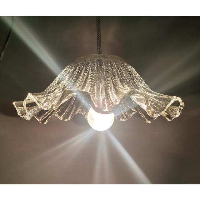 Glass Mid-Century Portuguese Farmhouse Clear Glass Bowl Hanging Lamp, 1960s For Sale - Image 7 of 16