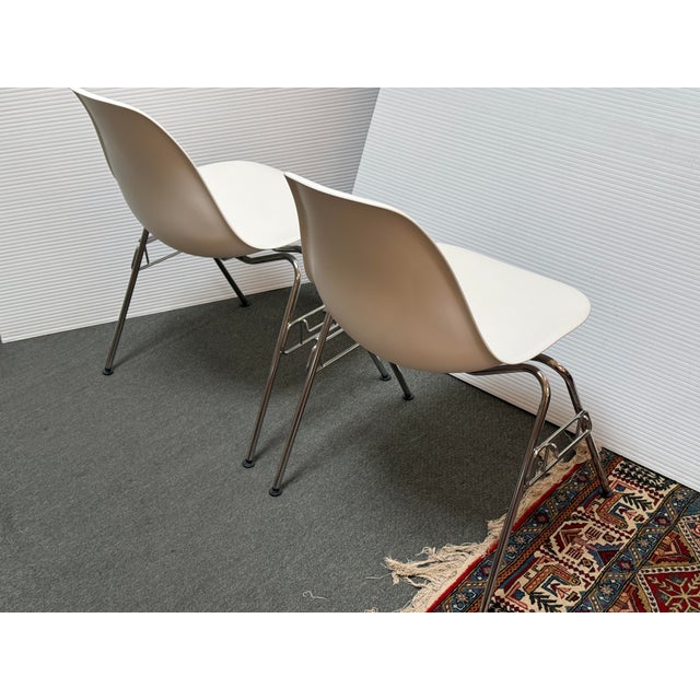 Charles and Ray Eames for Herman Miller White Molded Plastic Stackable Side Chairs, Pair For Sale - Image 9 of 12