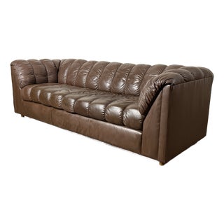 Vintage 1980's Brown Leather Sofa For Sale