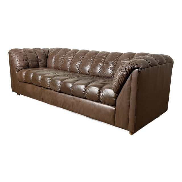 Vintage 1980's Brown Leather Sofa For Sale