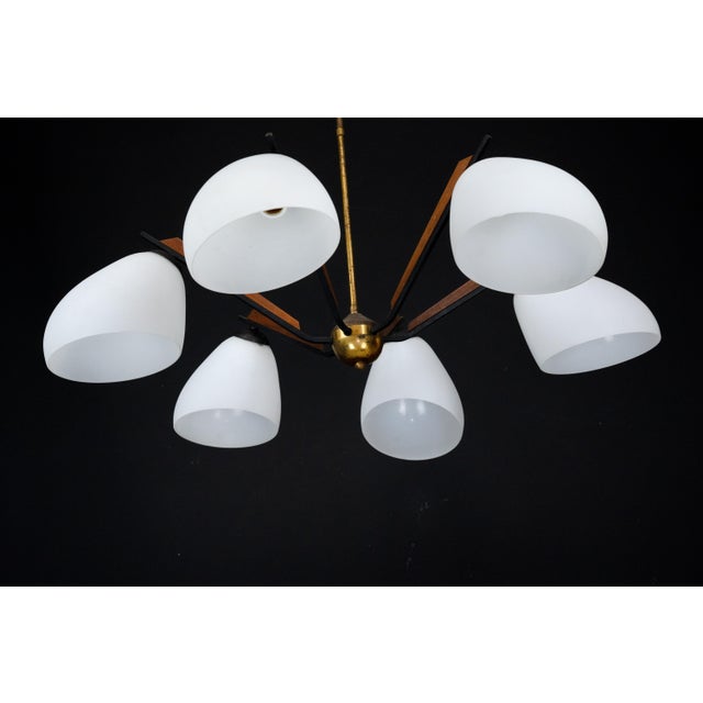 Brown Mid-Century Modern Italian Chandelier in the style of Stilnovo, 1950s For Sale - Image 8 of 18