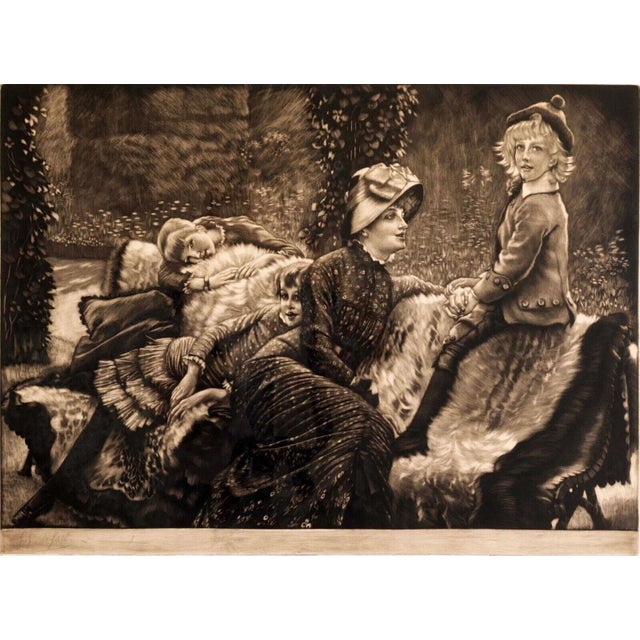 Realism James Tissot Le Banc de Jardin Mezzotint Etching on Paper Beraldi 66 Edition For Sale - Image 3 of 10