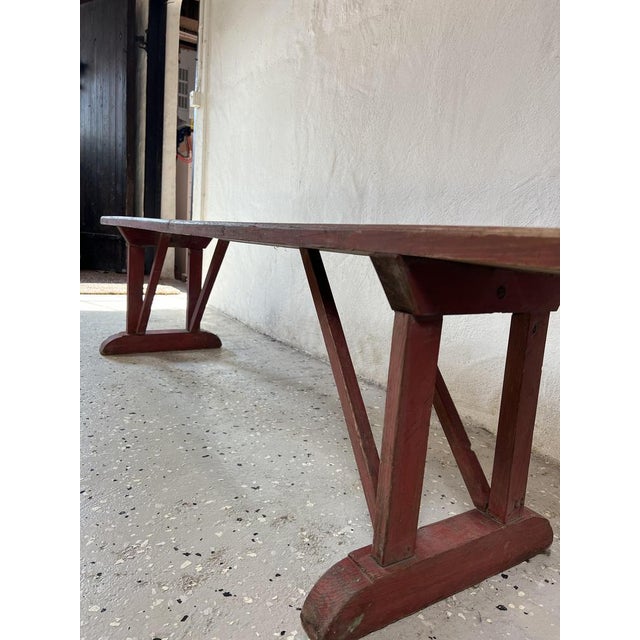 Earls 20th Century Rustic Swedish Wood Bench with Patinated Red For Sale - Image 14 of 18