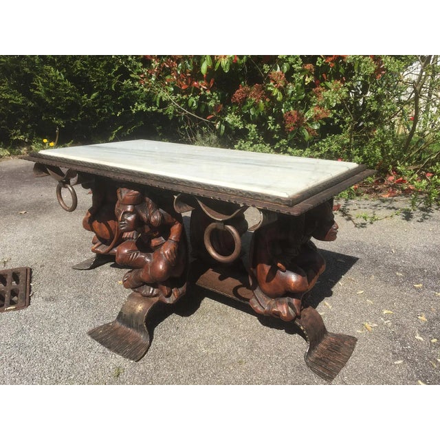- 1950s coffee table - Designed by Jean Maurice Rothschild - Neoclassical style - Made of oak, metal & marble