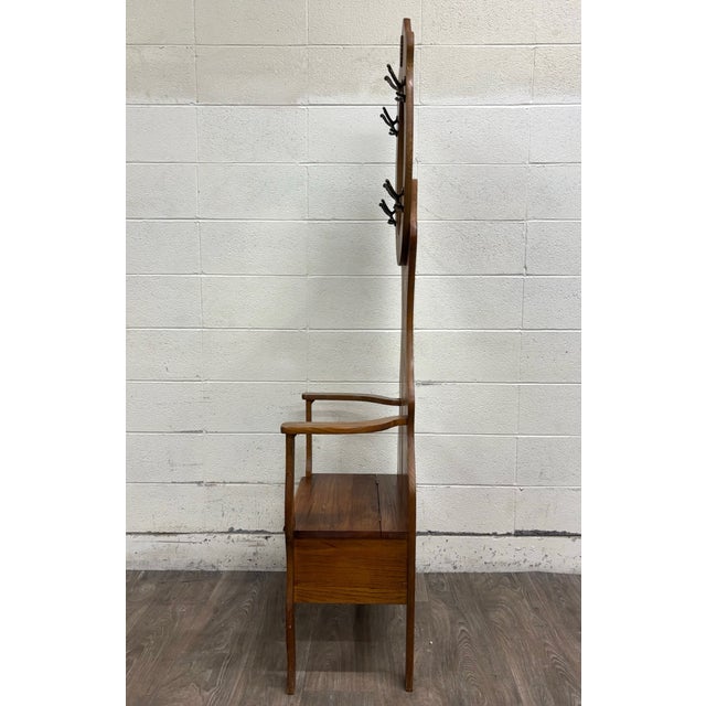 Antique Arts and Crafts Style American Oak Hall Tree With Mirror and Storage For Sale - Image 10 of 10