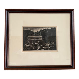 Asa Cheffetz Signed “Covered Bridge – Vermont” Original Wood Engraving, C. 1945 For Sale
