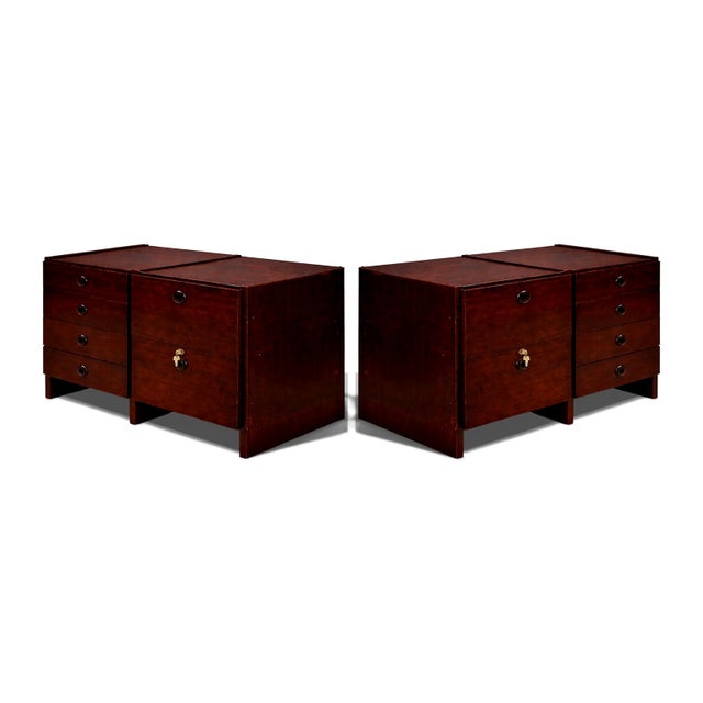 An architecturally disciplined Brazilian modern office cabinet designed by Geraldo de Barros for Hobjeto in the 1970s....
