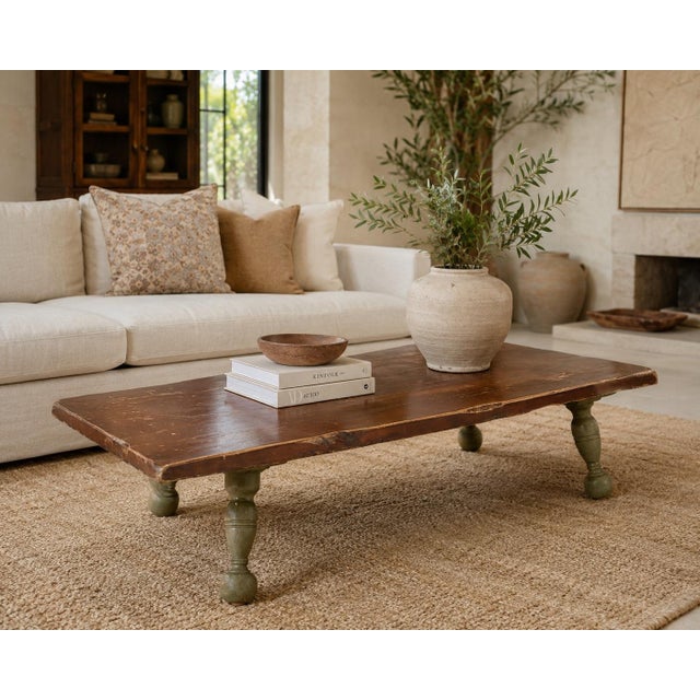 Contemporary Organic Modern Coffee Table in Old Chapel Satin Walnut™ & Sagewood™ Handcrafted Primitive Form For Sale - Image 3 of 3