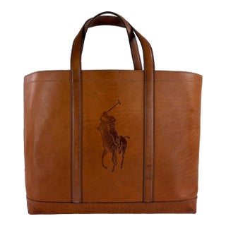 Ralph Lauren Vintage Tooled Leather Satchel For Sale
