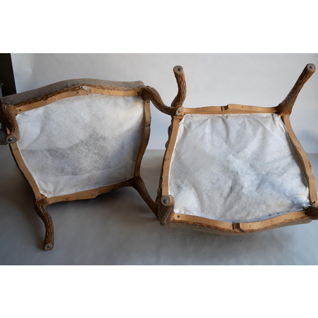 Early 20th Century Pair Walnut French Louis XV Style Faux Bois Chairs For Sale - Image 12 of 13
