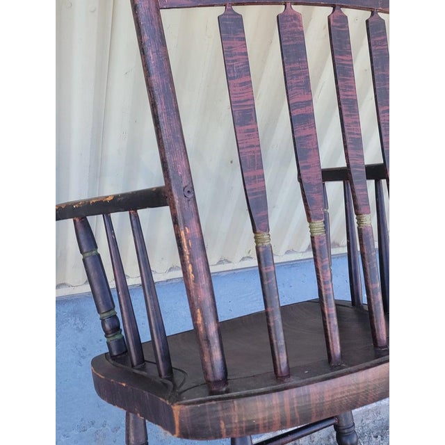 19th Century 19thc Windsor Arrow Back Rocking Chair W/ Original Paint Decoration For Sale - Image 5 of 7