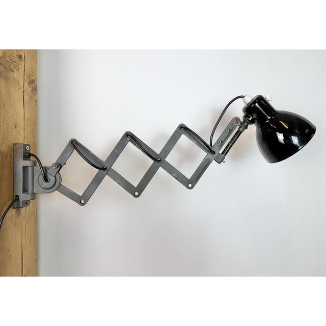 Industrial Black Enamel Scissor Wall Lamp, 1950s For Sale - Image 11 of 18