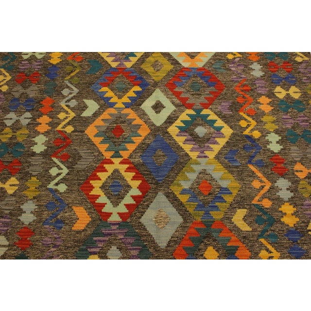 1990s 1990s Boho Chic Kilim Brown Blue Wool Rug - 5'6" X 7'9" For Sale - Image 4 of 7