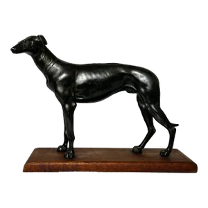 Antique 1920s Small British Art Deco Prized Racing Greyhound Stud Bronze Sculpture