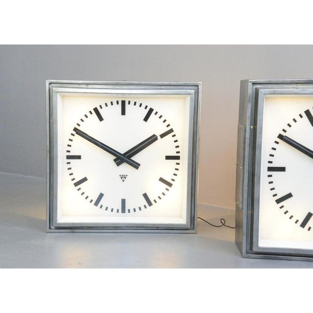 XL Light Up Station Clock By Pragotron Circa 1950s Glass face and dial - Steel casing - Takes 4x E27 fitting bulbs - New...