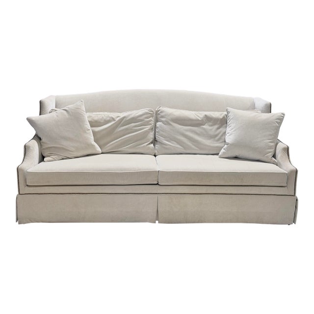 Ethan Allen Classic Upholstered Skirted Sofa With Nailhead Trim For Sale
