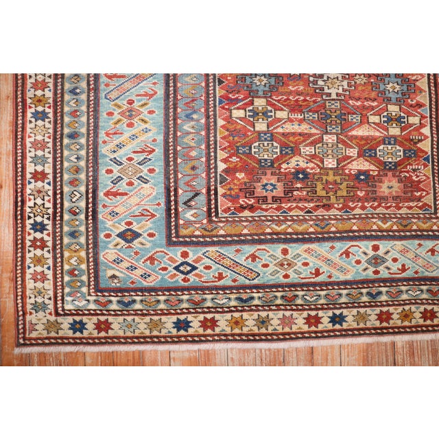 19th Century Antique Zabihi Collection Caucasian Chi Chi Kuba Rug - 4'3" x 5'5" For Sale - Image 4 of 9