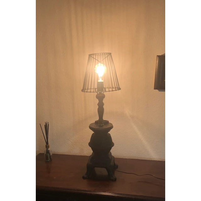 Vintage Mid 20th Century Cast Iron Pot Belly Lamp For Sale - Image 11 of 12