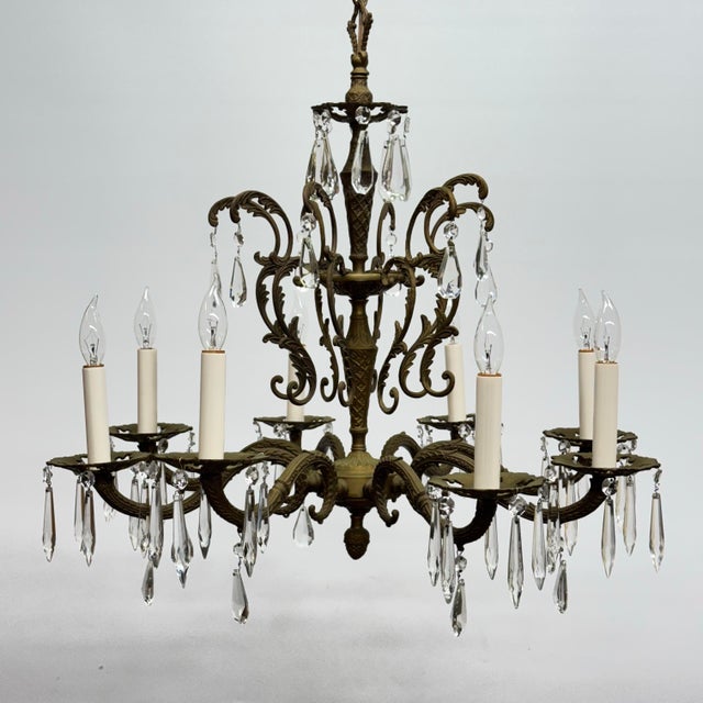 Vintage Brass Spanish Crystal Chandelier For Sale In Milwaukee - Image 6 of 6