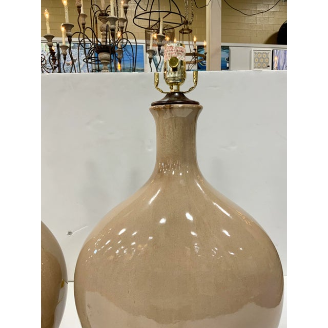 2010s Modern Taupe Glaze Ceramic Dudley Table Lamps Pair For Sale - Image 5 of 5