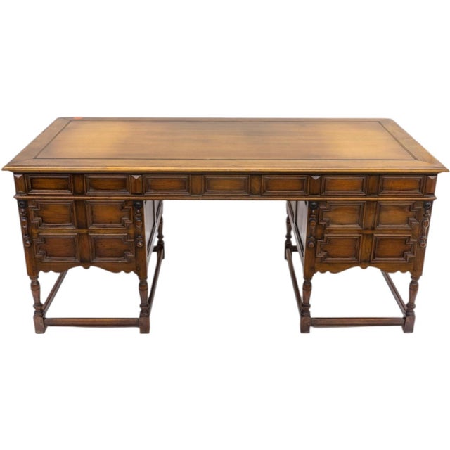 Kittinger 1920s William and Mary Style Carved Walnut Executive Desk by r.g. Kittinger For Sale - Image 4 of 8