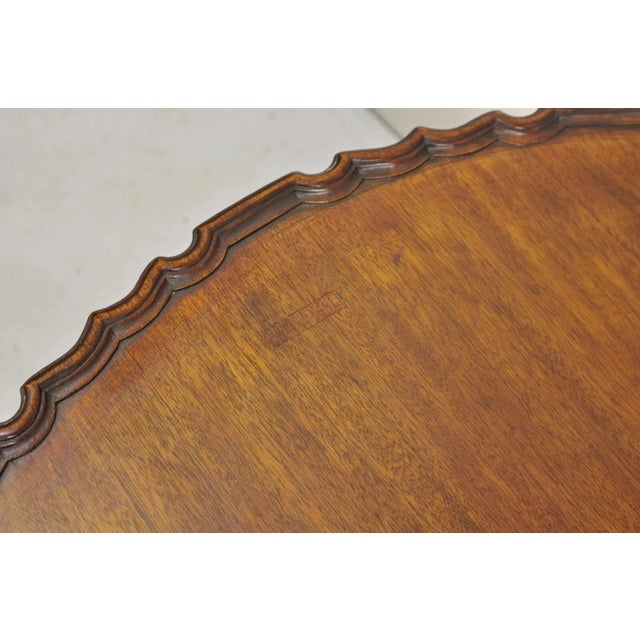 Wood Antique Georgian Chippendale Pie Crust Mahogany Ball and Claw Tilt Top Table For Sale - Image 7 of 12