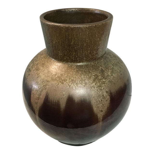 Glazed Brown & Gold Pottery Vase For Sale