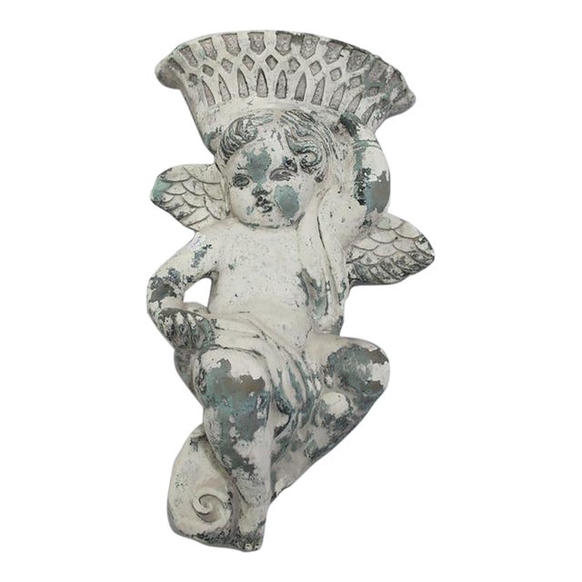 Mexican Stone Cherub Angel Putti Wall Hanging Planter or Light For Sale