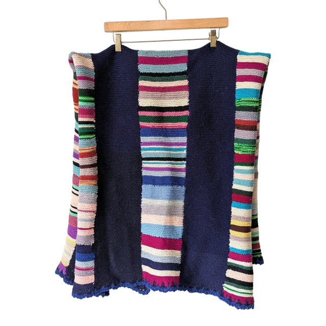 Vintage Handmade 100% Wool Colorful Striped Throw Blanket For Sale