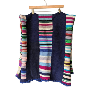 Vintage Handmade 100% Wool Colorful Striped Throw Blanket