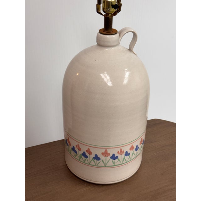 Ceramic Late 20th Century Floral Stoneware Jug Table Lamp For Sale - Image 7 of 12