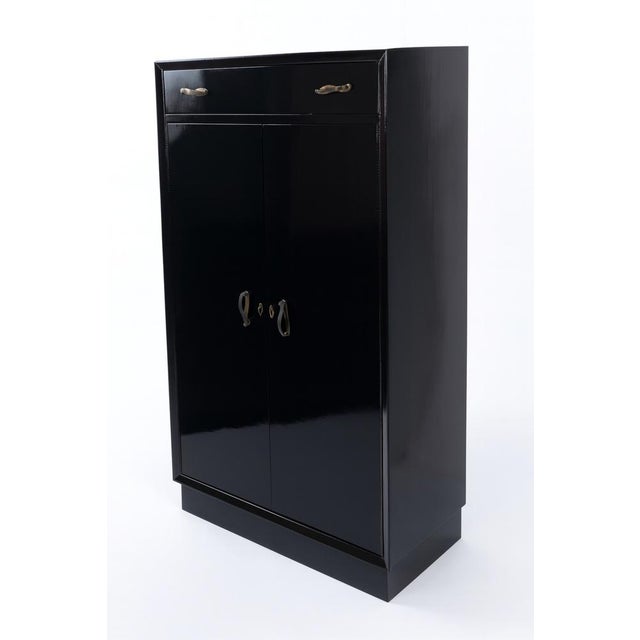 Wood Art Deco Cabinet Black Lacquer Cupboard, 1940s For Sale - Image 7 of 9