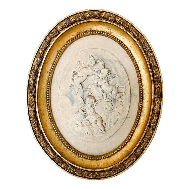 Vintage French Wall Plaque With Winged Cherubs by Mme Leon Bertaux For Sale