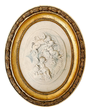 Vintage French Wall Plaque With Winged Cherubs by Mme Leon Bertaux