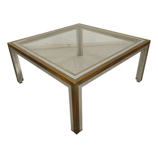 Italian Coffee Table in Brass and Chrome, 1970s For Sale