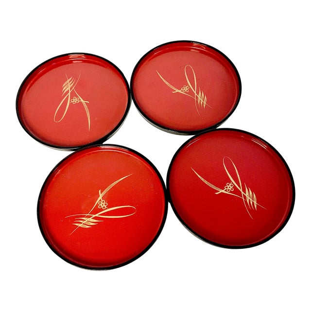 Mid 20th Century Asian Chinoiserie Boho Chic Large Bakelite Coasters - Set of 4 For Sale