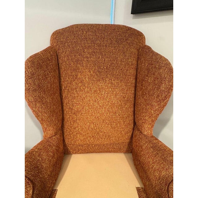 Vintage Queen Anne & Archie Bunker Style Wingback Chair With Carved Spindle Legs For Sale - Image 9 of 11