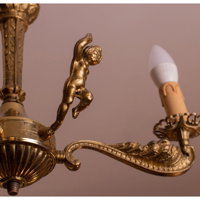 Metal Early 20th Century Italian Brass Chandelier With Kids For Sale - Image 7 of 13