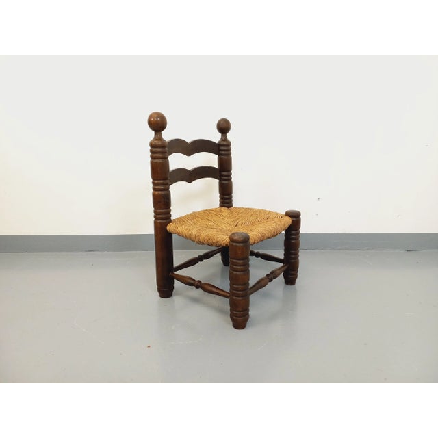 Vintage Brutalist Low Chair in Wood and Straw by Charles Dudouyt, 1940s For Sale - Image 13 of 13