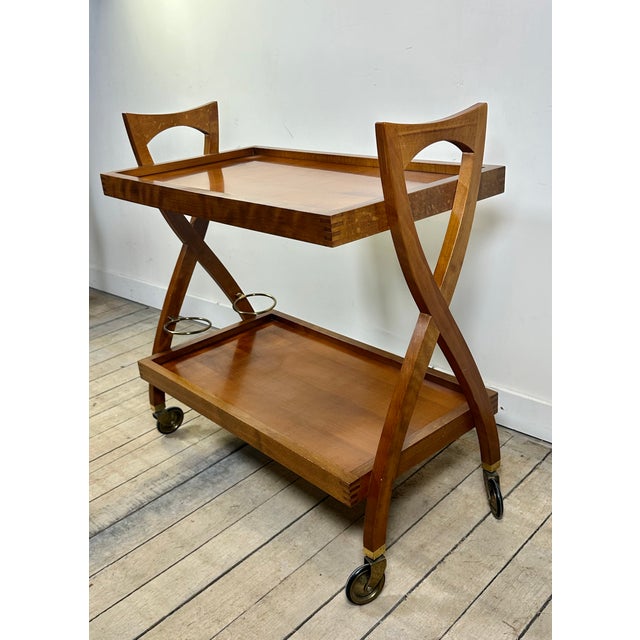 Brown Vintage Cherry Wood Rolling Serving Cart, 1970s For Sale - Image 8 of 12