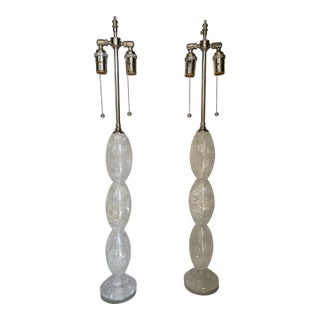 Contemporary Solid Rock Crystal Stacked Lamps With Nickel Hardware - a Pair For Sale