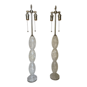 Contemporary Solid Rock Crystal Stacked Lamps With Nickel Hardware - a Pair